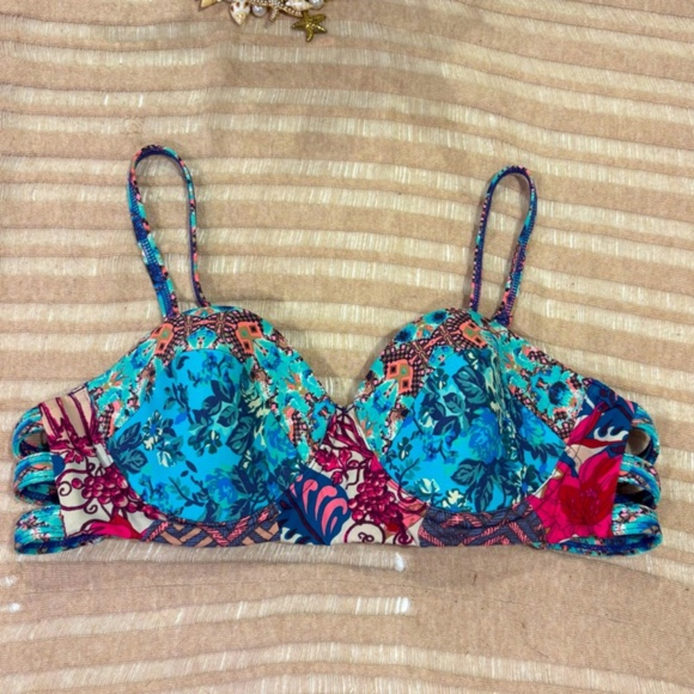 Maaji Boho Floral Bikini Top Adjustable Straps Woman’s Size M